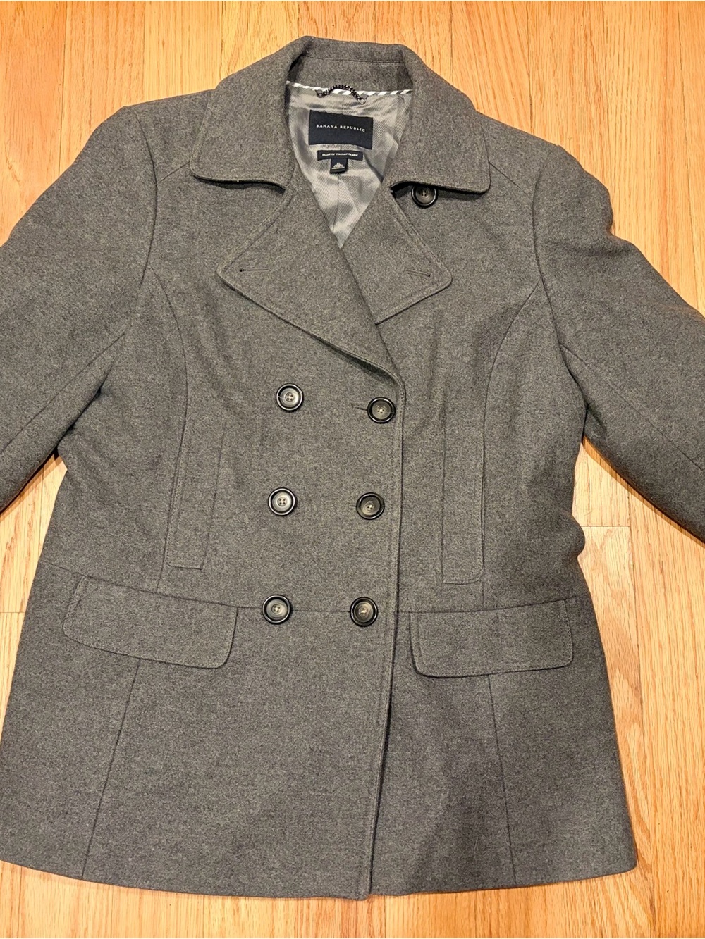 Banana Republic Women’s Double-Breasted Wool Charcoal Gray Peacoat
